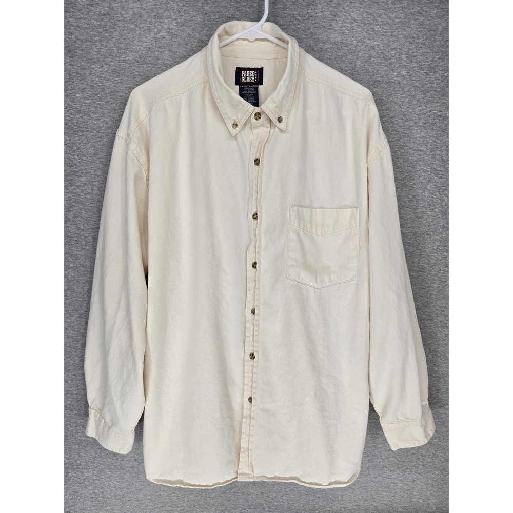 Vintage Faded Glory Men's XL Cream Textured 100% Cotton Button Down Shirt 90's